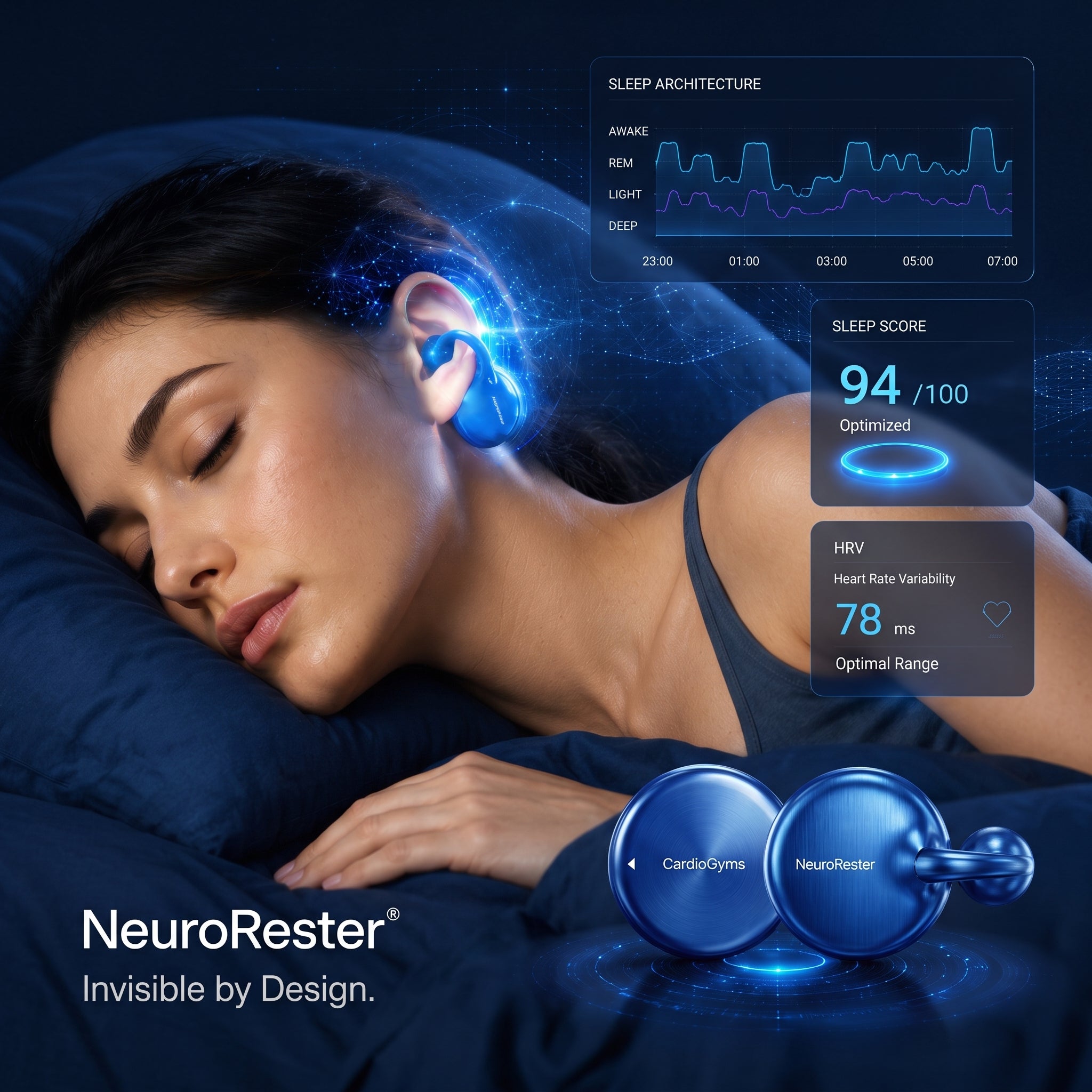 NeuroRester Deep Sleep Optimizer Duo, Silver Blue and Pearl White